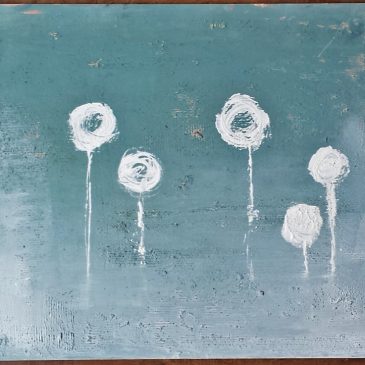 Beginning of flower painting on mixed media surface